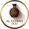 Brown perfume bottle with 'Al Taybah Oud' text on a white background