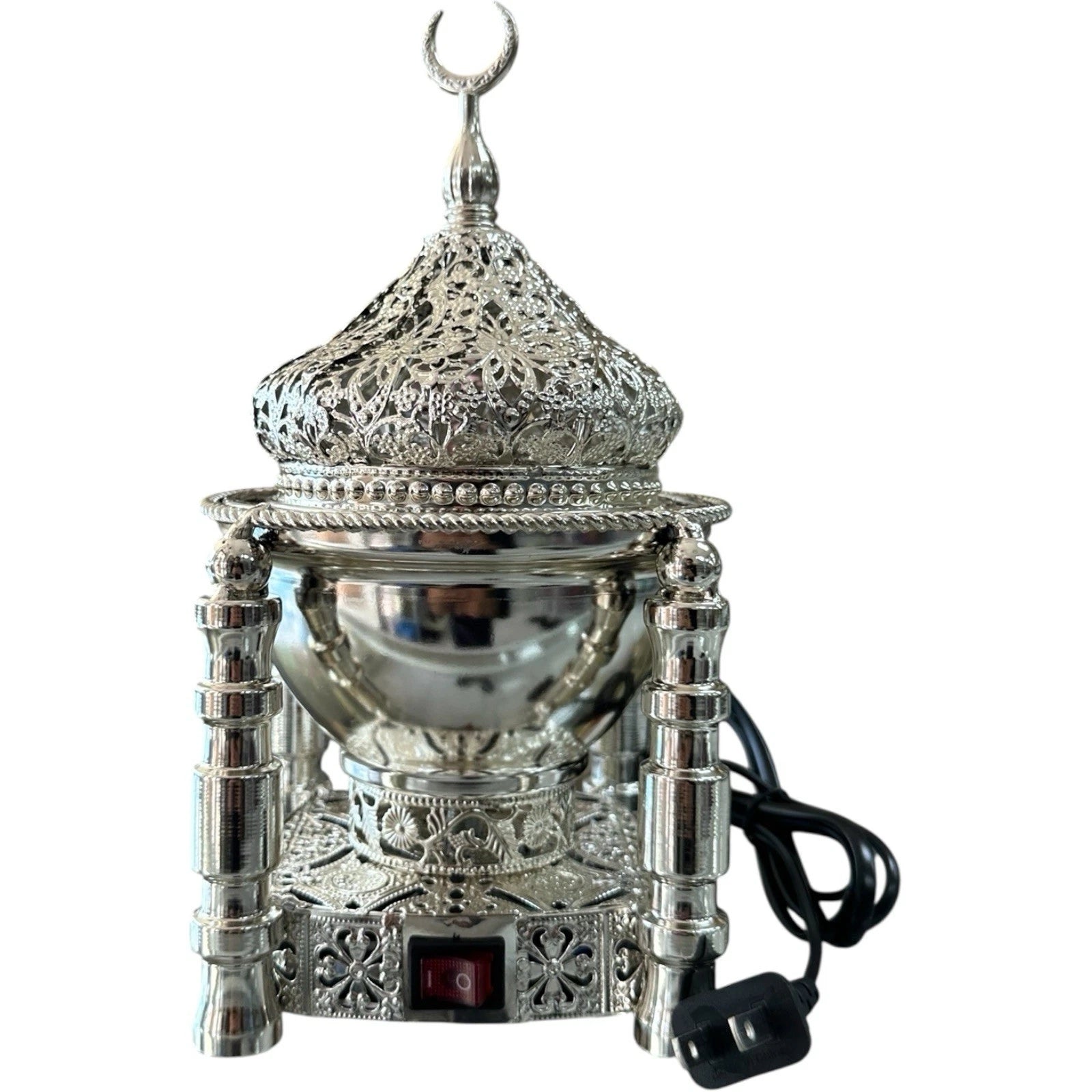 Silver Electric Incense Burner Bakhoor Mabkhara Oud