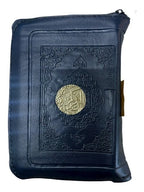 Small Leather Zipper Quran Uthamni Script 15 Line 4.5" x 3" (Color May Vary)