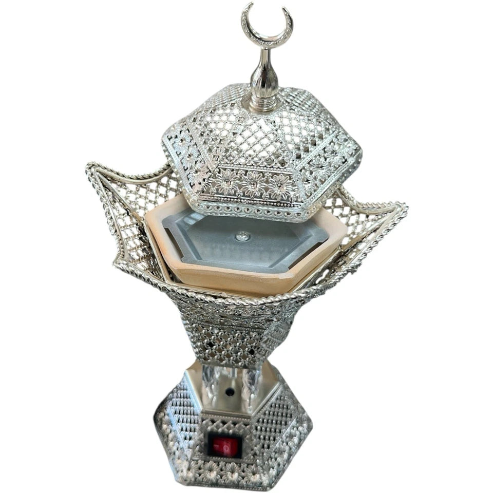 Silver Electric Incense Burner Bakhoor Mabkhara Oud
