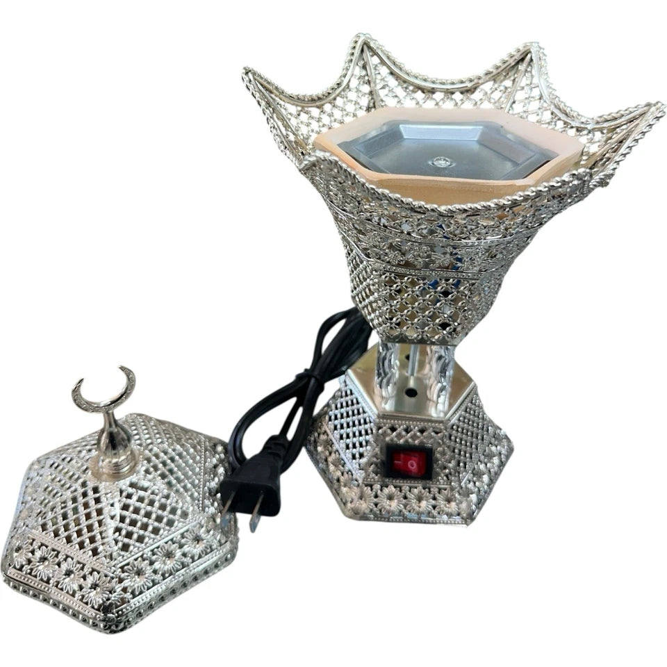 Silver Electric Incense Burner Bakhoor Mabkhara Oud